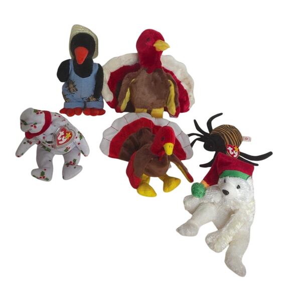 Vintage Holiday Beanie Babies Halloween Fall Thanksgiving Christmas Set of 6 - Picture 1 of 10